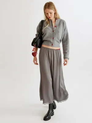 Юбка SELA миди из вискозного сатина с кружевом, арт. 37502