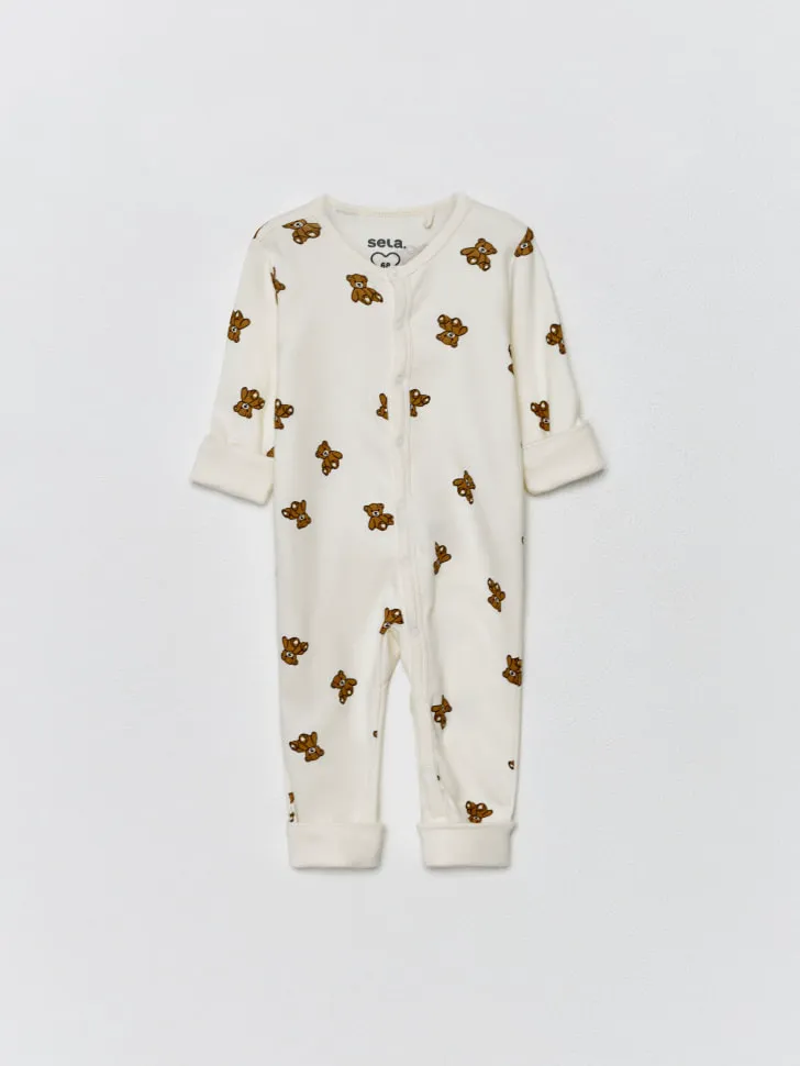 Трикотажный комбинезон с принтом для малышей, бежевый, арт. 3754