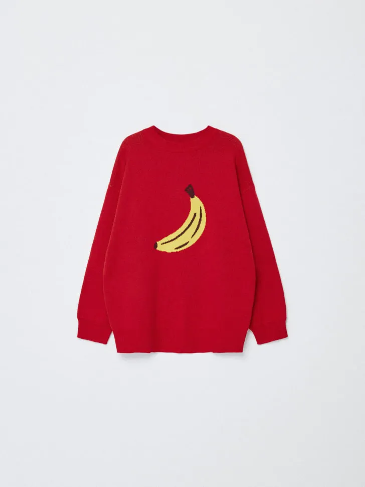 Вязаный джемпер оверсайз с принтом для девочек, красный, арт. 3766