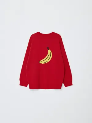 Вязаный джемпер оверсайз с принтом для девочек, красный, арт. 3766