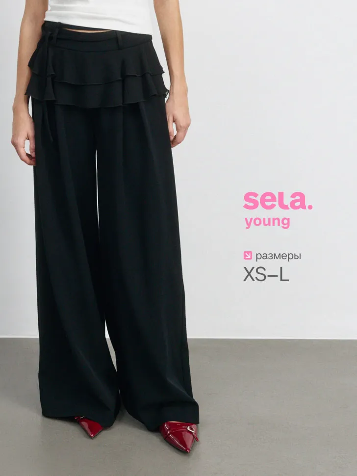 Брюки с декоративной баской, черный, арт. 3778