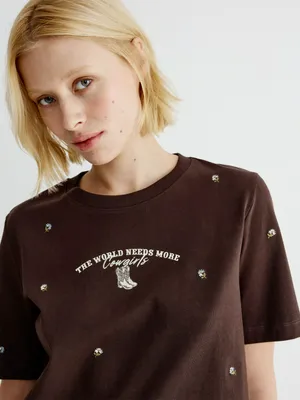 Футболка Sela с принтом и стразами, арт. 37851