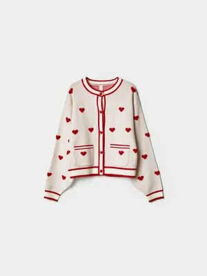 Кардиган Sela оверсайз с принтом сердечек для девочек, арт. 37894