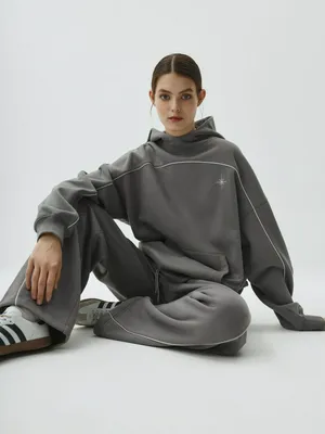 Худи SELA оверсайз с вышивкой, серый, арт. 37900