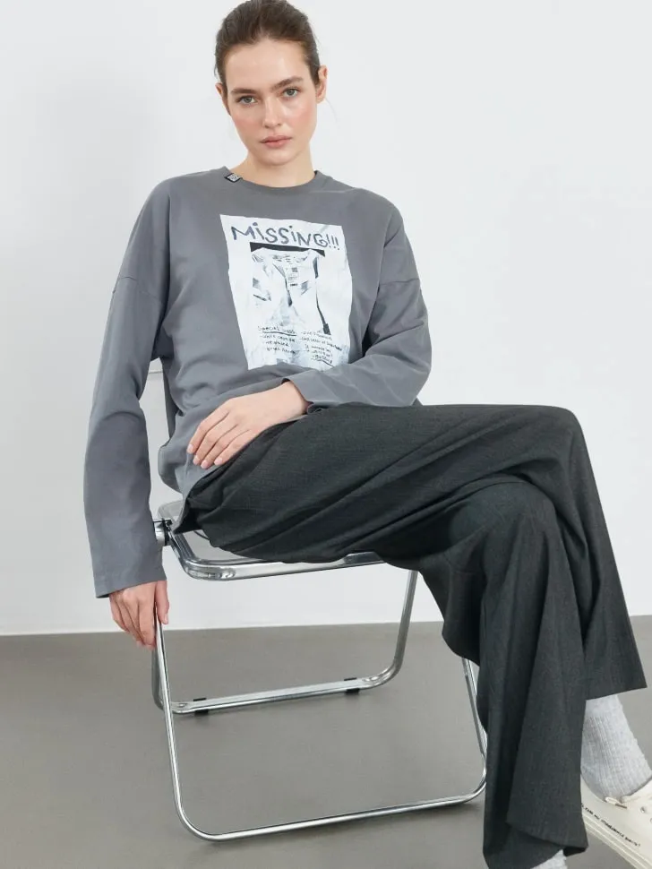 Лонгслив оверсайз, серый, арт. 3792