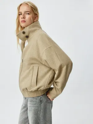 Полупальто оверсайз из драпа с шерстью, бежевый, арт. drap001