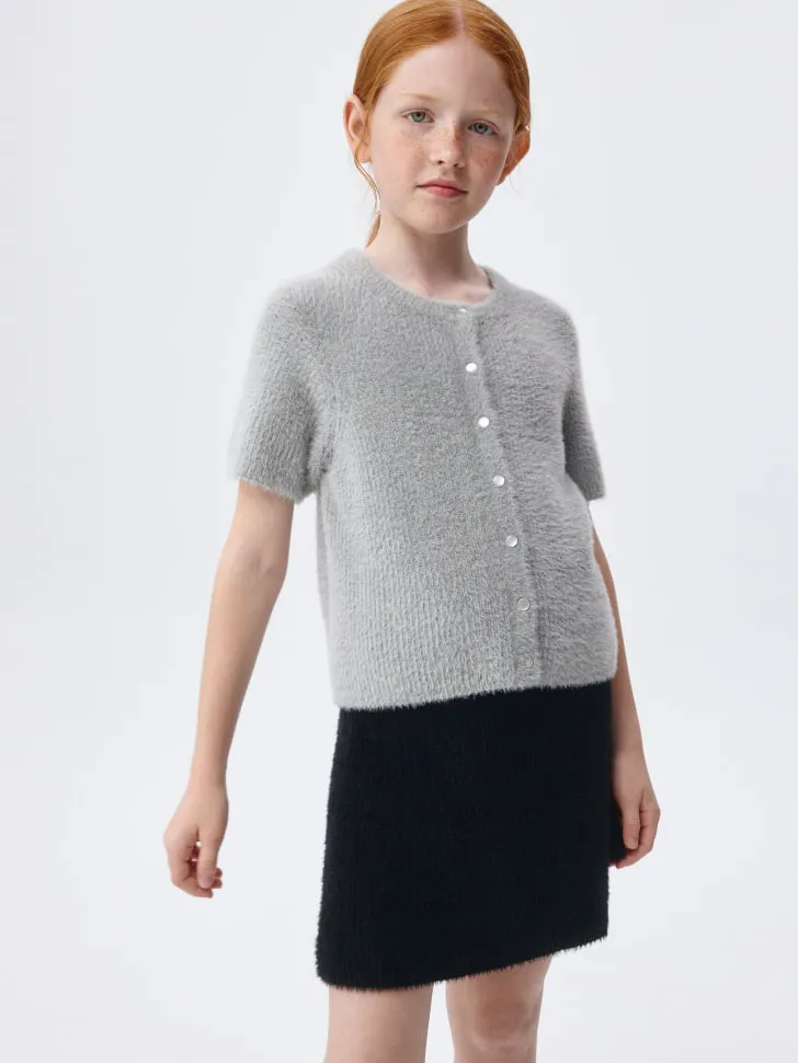 Вязаный джемпер с коротким рукавом для девочек, серый, арт. 3810