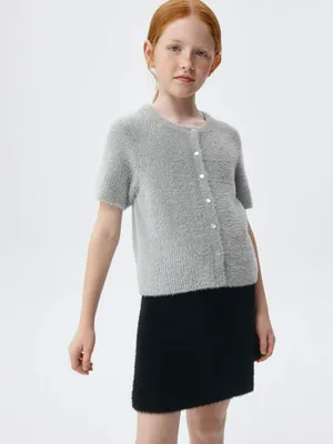 Вязаный джемпер с коротким рукавом для девочек, серый, арт. 3810