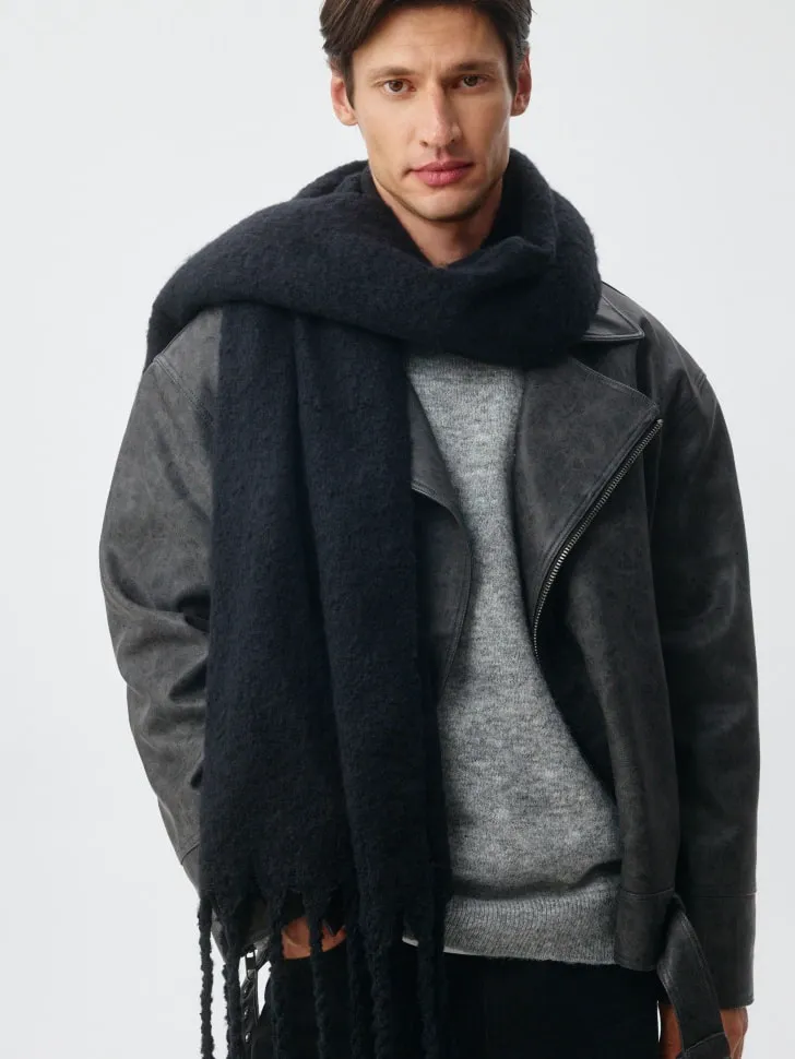 Объемный шарф в клетку, серый, арт. 3811