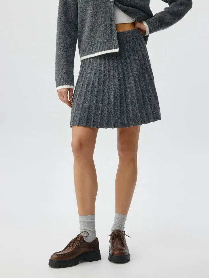 Вязаная юбка в складку с содержанием шерсти, серый, арт. 3820