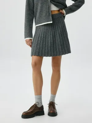 Вязаная юбка в складку с содержанием шерсти, серый, арт. 3820