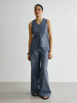 Брюки Sela из льна и хлопка, синий, арт. 38249