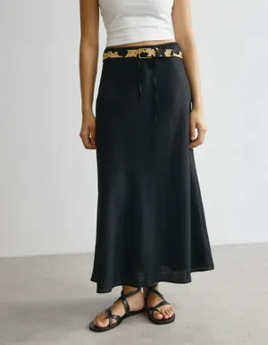 Юбка макси SELA из льна, черный, арт. 38275