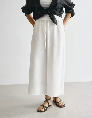 Укороченные льняные брюки Sela, белый, арт. 38290