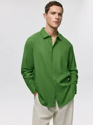 Рубашка SELA из смесового льна и вискозы, зеленый, арт. 38293