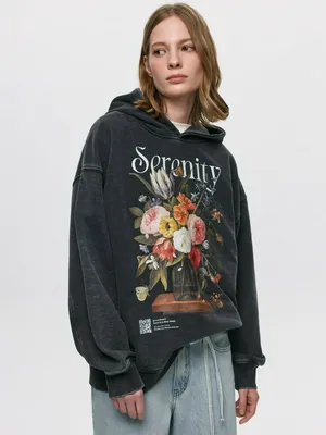 Худи SELA оверсайз с AR-принтом, серый, арт. 38306