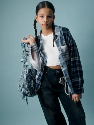 Рубашка SELA в клетку в стиле пэчворк, синий, арт. 38311