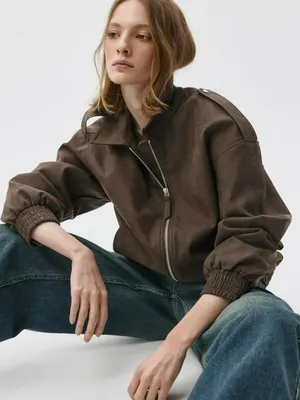 Куртка SELA оверсайз из матовой экокожи, коричневый, арт. 38330