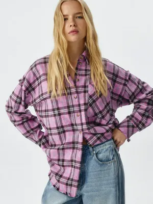 Фланелевая рубашка оверсайз в клетку, арт. 3835