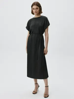 Платье Sela миди из жатого сатина, черный, арт. 38361