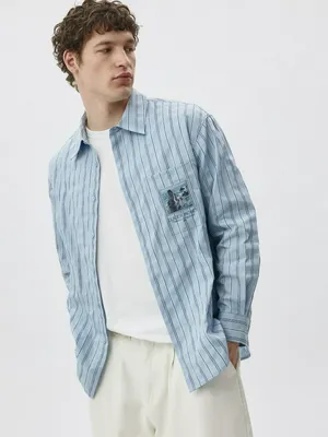 SELA Рубашка в полоску с патчем Клода Моне, голубой, арт. 38362