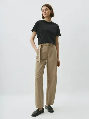 Хлопковые брюки SELA Slouchy, бежевый, арт. 38379