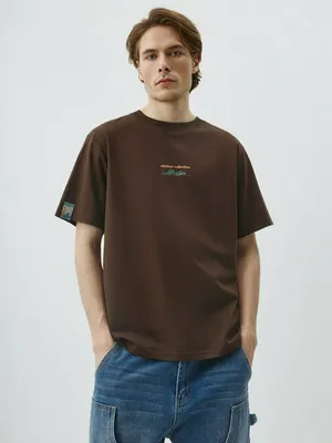 Футболка SELA REGULAR FIT с принтом, коричневый, арт. 38392