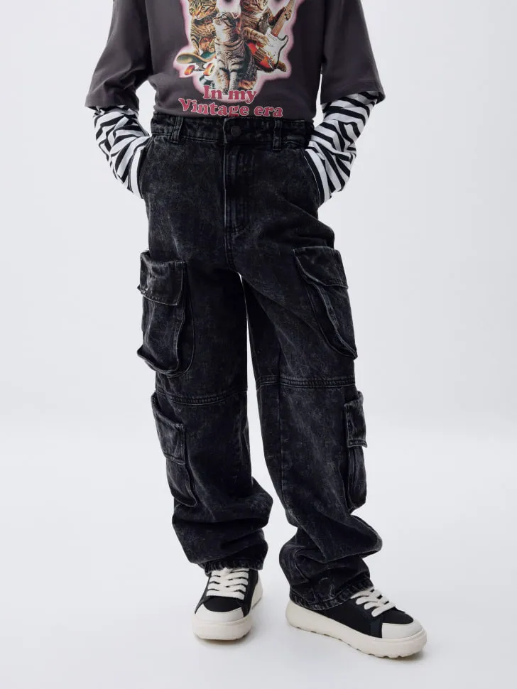 Брюки джинсовые для девочек, серый, арт. 3851