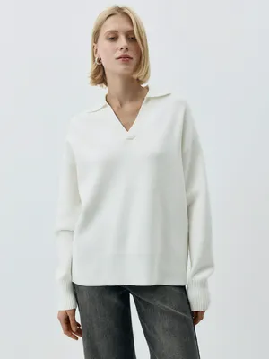 Вязаное поло SELA, белый, арт. 38569