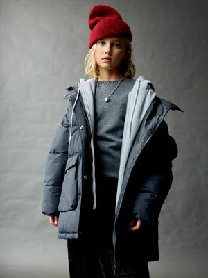 Куртка SELA стеганая с капюшоном для девочек, серый, арт. 38570