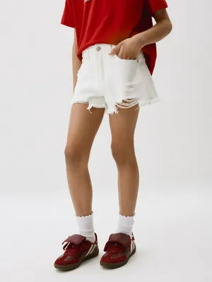 Рваные джинсовые шорты SELA для девочек, белый, арт. 38771