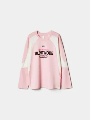 Лонгслив SELA оверсайз в гоночном стиле для девочек, розовый, арт. 38796