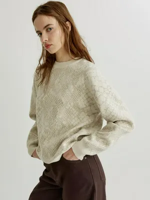 Джемпер SELA с жаккардовым змеиным принтом, бежевый, арт. 38803