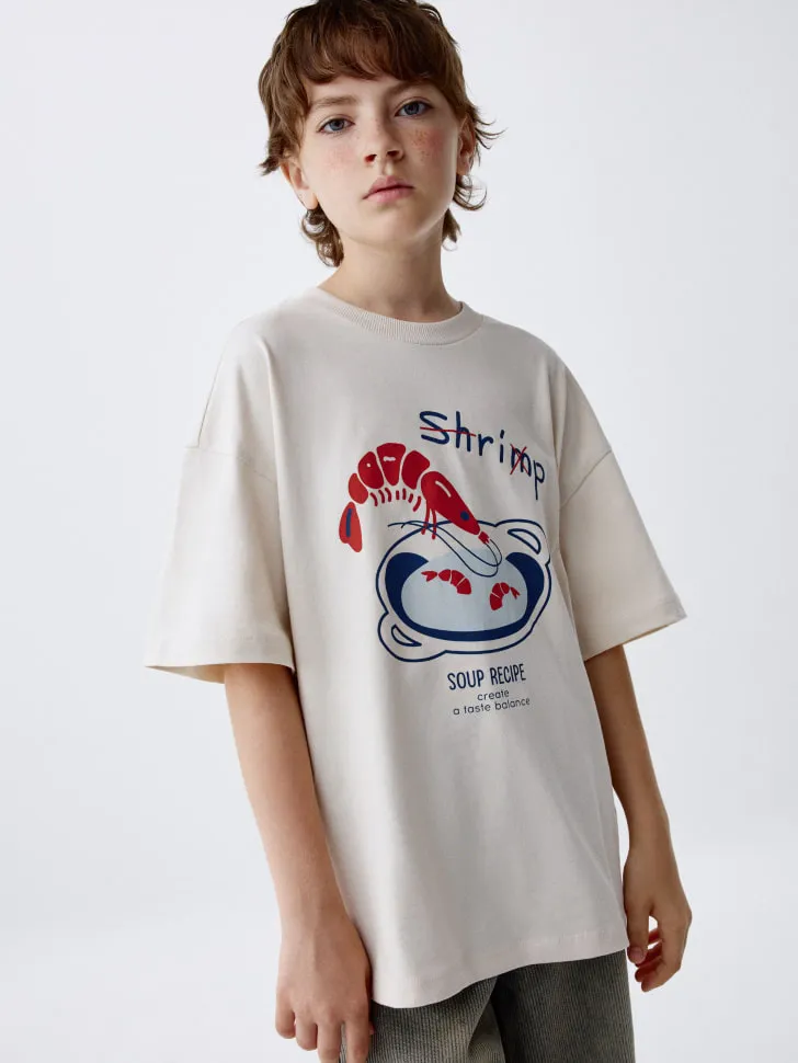 Футболка оверсайз с принтом детская, бежевый, арт. 3886