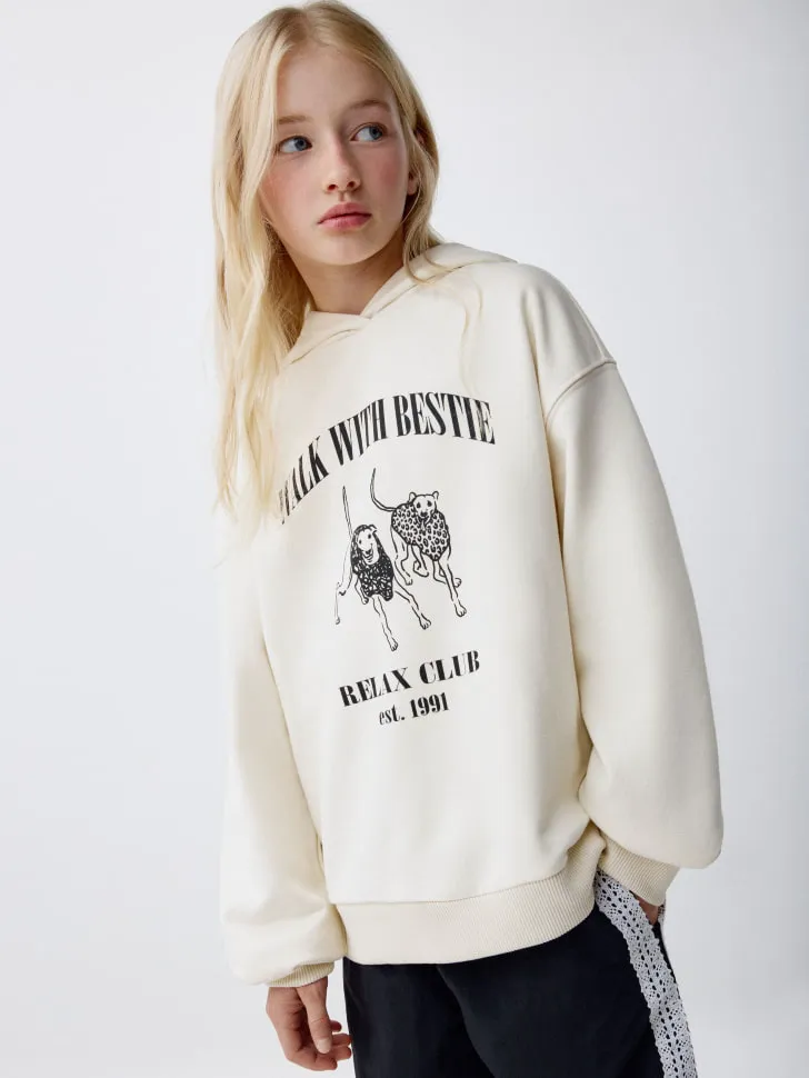 Худи оверсайз с принтом для девочек, бежевый, арт. 3887