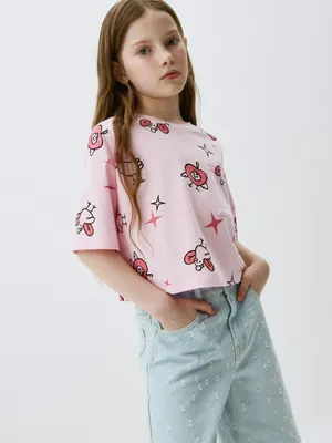 Укороченная футболка с принтом для девочек, арт. 3890