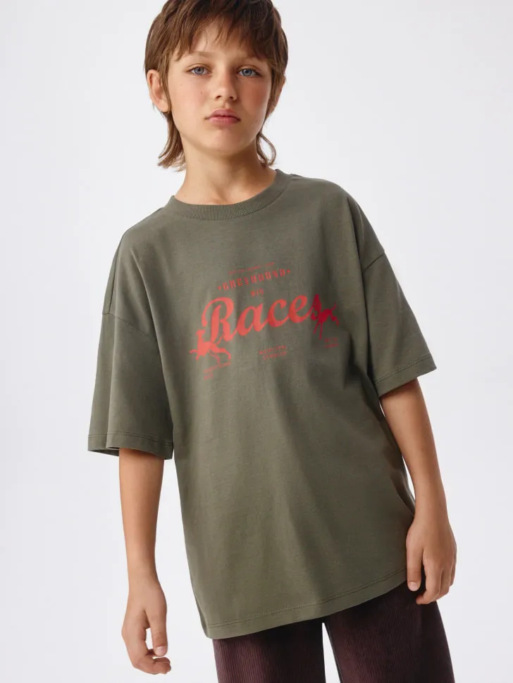 Футболка оверсайз с принтом детская, хаки, арт. 3893