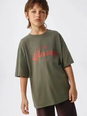 Футболка оверсайз с принтом детская, хаки, арт. 3893