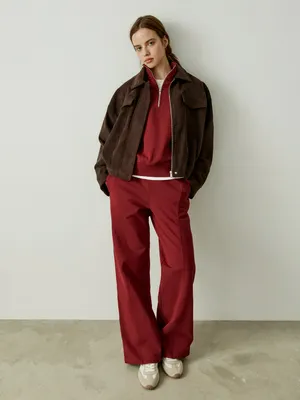 Прямые брюки из футера, бордовый, арт. 39025