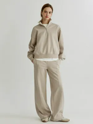 Прямые брюки Sela из футера, бежевый, арт. 39026