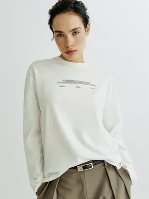 Лонгслив оверсайз с принтом SELA, белый, арт. 39027