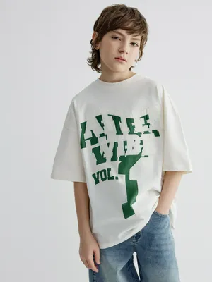 Футболка оверсайз SELA с принтом для мальчиков, белый, арт. 39036