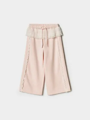 Брюки SELA широкие с кружевной баской для девочек, розовый, арт. 39044