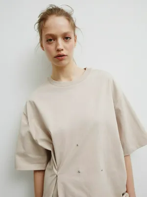 Футболка SELA Young оверсайз с кнопками, бежевый, арт. 39064