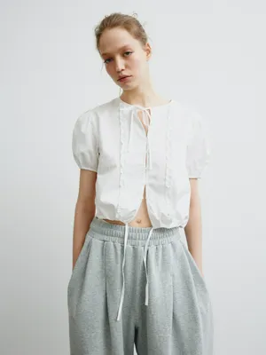 Укороченная блузка SELA Young с коротким рукавом, белый, арт. 39065