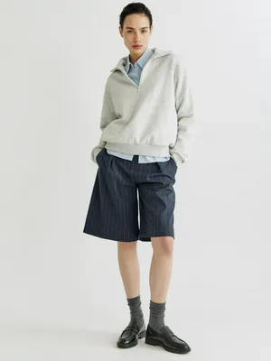 Шорты-бермуды SELA из костюмной ткани с поясом, синий, арт. 39078