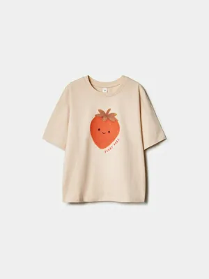 Футболка SELA оверсайз с принтом Клубника, бежевый, арт. 39082