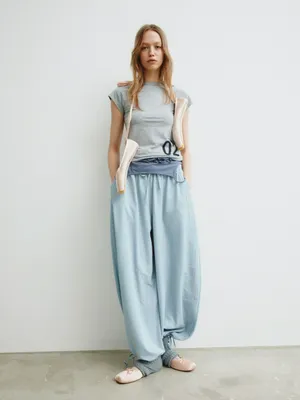 Брюки SELA Young широкие с завязками, голубой, арт. 39089