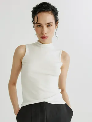 Вязаный топ Sela с высокой горловиной, белый, арт. 39106