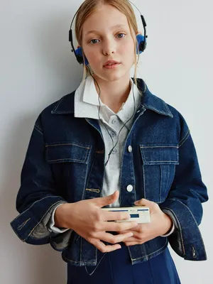 Укороченная джинсовая куртка для девочек, синий, арт. 3915